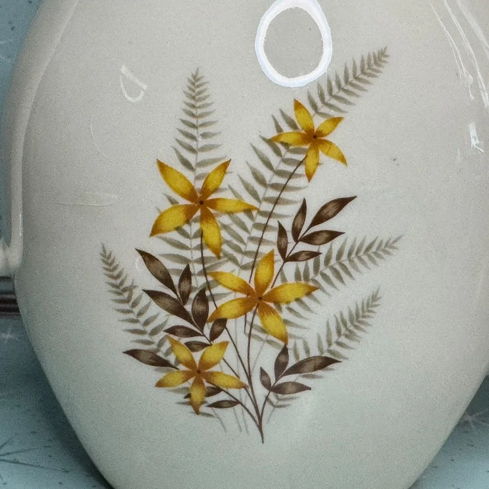 Vintage‎ Salem China Teapot Cream with Yellow Floral Design and Orange Lid